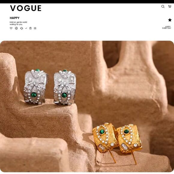 Anthro 18k Gold Plated Eye Hoop Earrings - Picture 3 of 13